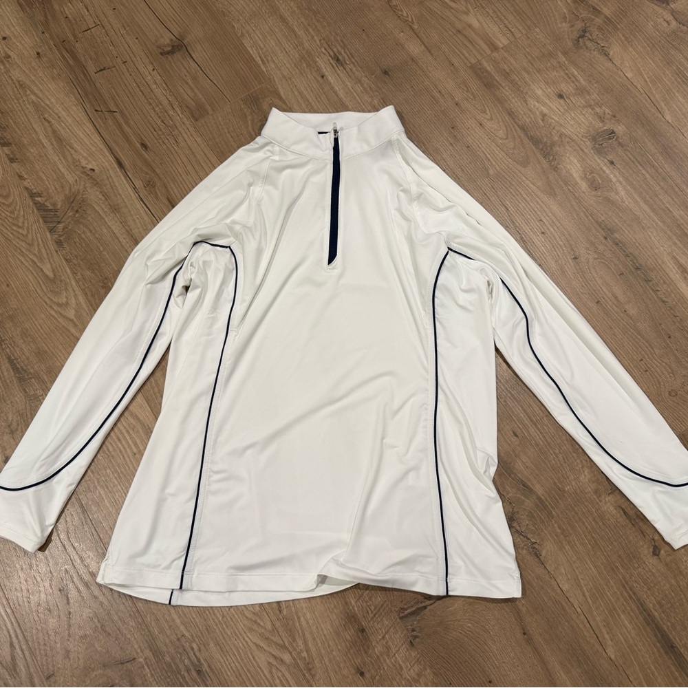 Peter Millar Cream Long Sleeve Shirt with Navy Details